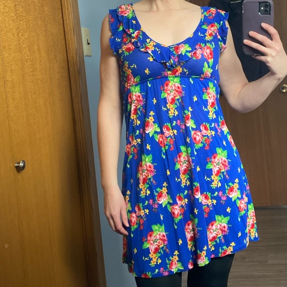 Body Central Royal Blue Floral Dress/Tunic - Picture 1 of 4